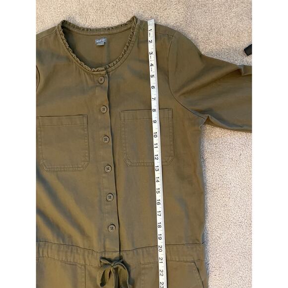 Aerie Jumpsuit Boiler Suit Size XS Army Green Long Sleeve Ruffle Collar Gorpcore - Picture 8 of 11